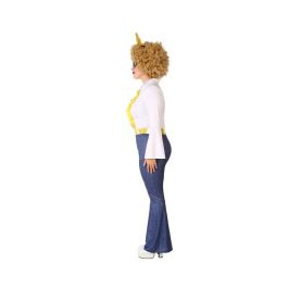 Disfraz Disco Años 70 para Mujer Adulto XL, Estilo Fever Night con Camisa, Pantalón Pata de Elefante Vaquero y Cinturón Dorado