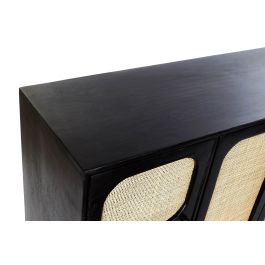DKD Home Decor Buffet Moderno Negro Natural de Mango y Ratán con 4 Puertas, 3 Estanterías y Desmontable, 150 x 40 x 78 cm