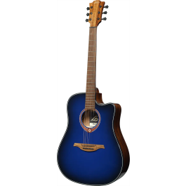 LAG Guitarra Acústica Folk Electroacústica Dreadnought A/E Cutaway Edición Limitada Blue Burst Lag Tapa Cedro Rojo Macizo