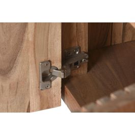 DKD Home Decor Mueble TV Moderno Listones Marmol Negro Marron Natural Acacia Marmol 4 Puertas 145 x 60 x 45 cm