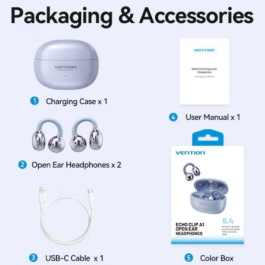 Vention NBWW0 Auriculares Deportivos Bluetooth 5.4 Open Ear OpenBeat Echo Clip A1 Blancos con Estuche de Carga
