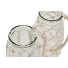 DKD Home Decor Jarrón Mediterráneo de Cristal y Algodón Transparente/Blanco 17 x 26 x 17 cm (6 Unidades)