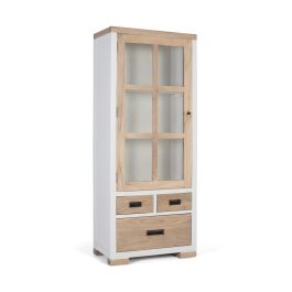 Giner & Colomer Vitrina Madera Maciza Mindi 3 Cajones Cristal Blanco Natural