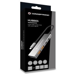 Conceptronic HUBBIES15G 4-Port USB 3.2 Gen 2 Hub, 10Gbps, USB-C x 2, USB-C a W Usb PD/Aluminum