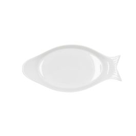 Quid Fuente de Servicio Pez Porcelana Gastro Blanca Brillo 32.5x15.5x2.5 cm, Apta Lavavajillas y Microondas, Set de 6 Unidades