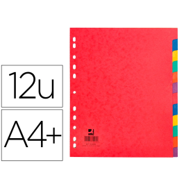 Q-connect Separadores Cartulina Brillo Juego de 12 DIN A4+ Colores Vivos Opacos