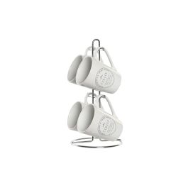 DKD Home Decor Mug Básicos, Set de 4 Tazas de Gres Blanco con 300 ml de Capacidad