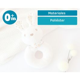 KioKids Sonajero Peluche Conejo Blanco Suave Poliéster para Bebés +0 Meses | Juguete de Estimulación Sensorial Auditiva y Coordinación Ojo-Mano