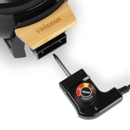 Tristar FO-1108 Fondue Eléctrica de Bambú 1000W con 8 Tenedores, Olla Antiadherente de 1.5L para 8 Personas, Termostato Regulable
