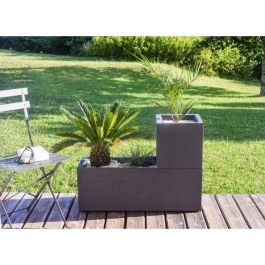 EDA PLASTIQUE Caja de flores Graphit Up cuadrada, 21 L, 29.5x29.5x29.5 cm, Gris antracita, Anti UV, Uso interior/exterior, Fabricada en Francia
