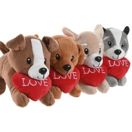 DKD Home Decor Peluche Perro Corazón Gris Marrón Poliéster 10 x 14 x 10 cm (12 Unidades)