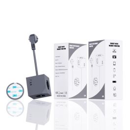 MicroConnect 3 Tomas Schuko, 2 USB-C, 1 USB-A, Cubo Energía Magnético con Cable 1.5m, Gris Oscuro