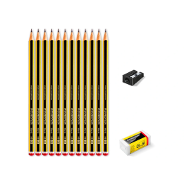 Staedtler Lápices de Grafito Noris n.2 HB Blister Promocional 120 Aniversario 12 uds + Afilalapiz + Goma