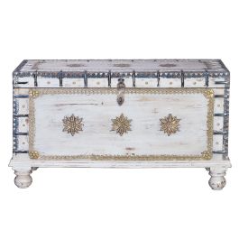 Giner y Colomer Baúl Madera de Mango Blanco Envejecido 57x100x40 cm