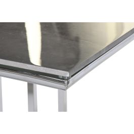 DKD Home Decor Mesa Comedor de Diseño Moderno Acero y Cristal, Acabado Blanco y Plateado, 90x180x75 cm