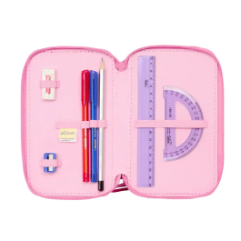 Plumier Triple Lilo & Stitch Chill Rosa Menta 12,5 x 19,5 x 5,5 cm 37 Piezas