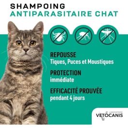Vetocanis Champú Antipulgas y Anti-Garrapatas para Gatos, con Extracto Vegetal, Sin Parabenos ni Siliconas, Efecto Repelente 300ml