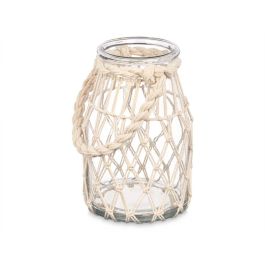 Portavelas de vidrio con cuerda blanca Giftdecor 14x21x14 cm (6 Unidades) Portavelas de vidrio con cuerda blanca Giftdecor 14x21x14 cm (6 Unidades)