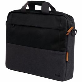 Trust 25246 Maletín Lisboa para Portátiles 16" Negro, Acolchado Anti-Golpes, Fabricado con PET Reciclado, Correa Carro