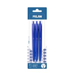 Milan Bolígrafo Pi Touch, Blister 3 Unidades, Color Azul, Punta 1mm, Escritura 1.200m, Tinta Alemania