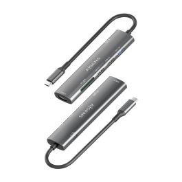 AISENS ASUC-7P027-GR Docking Station USB-C 7 en 1 con HDMI 4K, 3 Puertos USB, USB-C PD 100W y Lector Tarjetas SD/MicroSD Gris