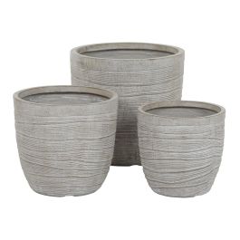 DKD Home Decor Maceta para Terraza y Jardín de Magnesia y Fibra de Vidrio Beige, 45x45x43.5 cm, Set de 3, Ligera y Resistente UV