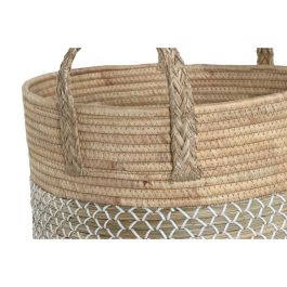 DKD Home Decor Cesta Urban Liah, Set de 3 Cestas Marrón Claro y Blanco de Junco y Seagrass, Acabado Natural, 44x44x63 cm con Asa