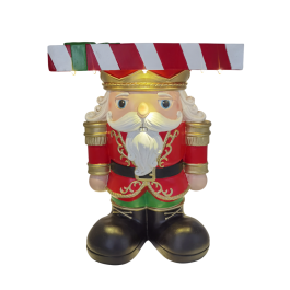 DKD Home Decor Mesita Auxiliar Navidad Tradicional Cascanueces LED Resina Multicolor - Mesa con Iluminación a Baterías AA - 27x37x47 cm (Largo x Ancho x Alto)