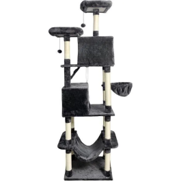 Aucune AL105 Rascador para gatos - 60 x 50 x 206 cm - Gris oscuro - 2 plataformas, 1 percha, 2 cabinas, 1 hamaca