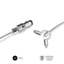 SUBBLIM Cargador coche Dual Alum 2.4A + Cable 3 in1 Silver
