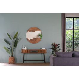 DKD Home Decor Espejo Balines Marrón de Raíz de Teca y Cristal 100x100 cm Decoración Hecha a Mano