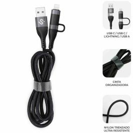 Subblim SUBCAB-4IN101 Cable USB 4 en 1 (USB-A/C a C/Lightning) Carga Rápida 60W 480Mbps 1m Negro Nylon Trenzado
