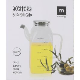 La Mediterranea Aceitera Cuadrada Borosilicato y Tapa Metal 1000 ml - 8,5 cm x 22 cm x 17 cm (6 Unidades)