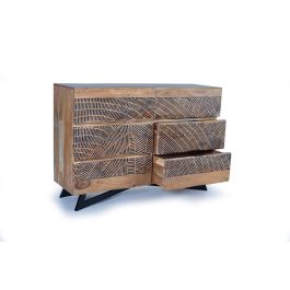 Giner y Colomer Cómoda de Acacia con Patas Metálicas, 6 Cajones, Natural, 86x125x40 cm