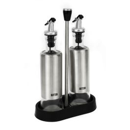 Quttin Set 2 Aceiteras de Acero Inoxidable con Soporte - 9.5 x 27.7 x 17.8 cm (8 Unidades)