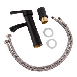 Grifo de Lavabo Monomando Negro con Aireador y Caño Bajo para Agua Caliente-Fría Latón/Zinc Estilo Clásico [QLI-FA-SS01]