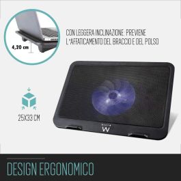 Ewent EW1250 Soporte de Refrigeración para Portátil hasta 16", Ventilador Silencioso 125mm, USB, Antideslizante