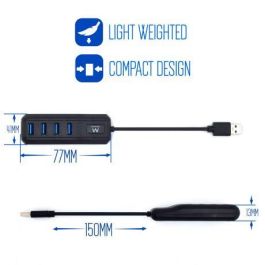 Ewent EW1138 Hub USB 3.1 Gen1 4 Puertos, Compatible con USB 2.0 y 1.1, Negro