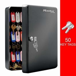 Master Lock Gabinete de llaves de acero para 50 llaves, negro, con sistema de bloqueo y 2 llaves incluidas, llaveros y etiquetas