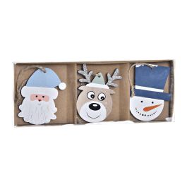 DKD Home Decor Decoración Colgante Navidad Moderna Set de 3, Multicolor Azul Marino Verde, MDF, 8x1.5x21 cm