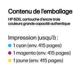 HP 62XL Cartucho de Tinta Original Tri-color, Alto Rendimiento, para Documentos y Fotos con Color Duradero