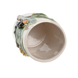 DKD Home Decor Jarrón Tropical Crudo Verde Palmera Pájaros Cerámica 17 x 30 x 17 cm