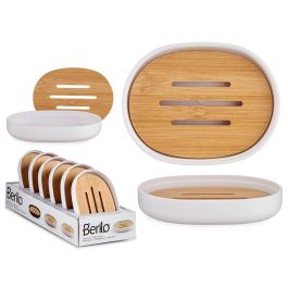 Jabonera Blanca con Tapa de Bambú Berilo 13x2.5x9.5 cm (12 Unidades) Precio: 24.58999994. SKU: B18W4R7273