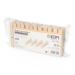 Edm 24 Pinzas de Madera para la Ropa, Muelle Metálico Inoxidable, Medida 7 cm