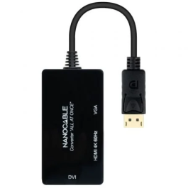 Nano Cable 10.16.3301-ALL Conversor DisplayPort Macho a HDMI Hembra, DVI Hembra, VGA Hembra 20cm Negro