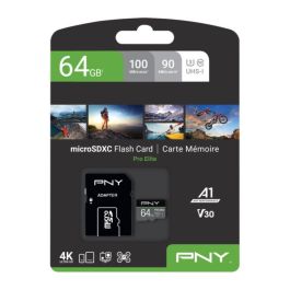 PNY PRO Elite MicroXC Tarjeta de Memoria 64GB MicroSDXC Clase 10 UHS-I U3 con Adaptador SD