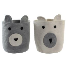 Cesta Decorativa DKD Home Decor Blanco Gris Infantil Oso 25 x 25 x 37 cm (2 Unidades)