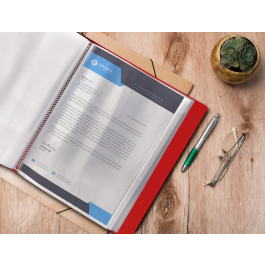 Liderpapel Carpeta Personalizable 100 Fundas Polipropileno DIN A4 Rojo Translucido con Cajetín