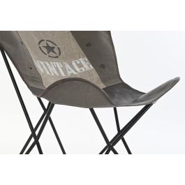 DKD Home Decor Vintage 1993 Silla Vintage de Algodón y Piel Gris, Marrón y Negro 76x76x96 cm Altura Asiento 44 cm