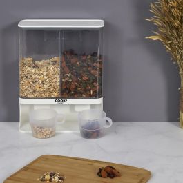 Cook Concept Dispensador 2 Compartimentos 3L para Cereales Café Frutos Secos con Vasos Graduados
